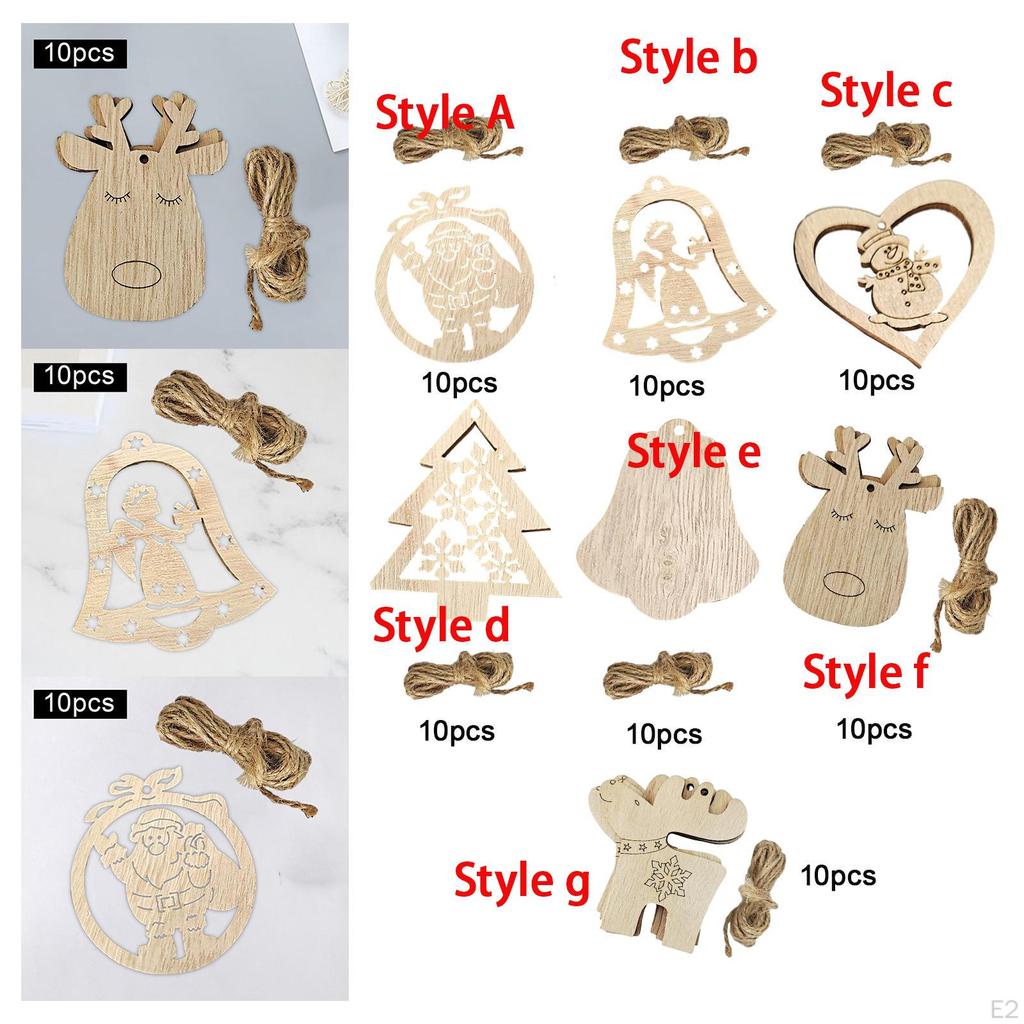 10 Pieces Unfinished Wooden Cutouts Christmas Tree Decoration Hanging Unpainted DIY