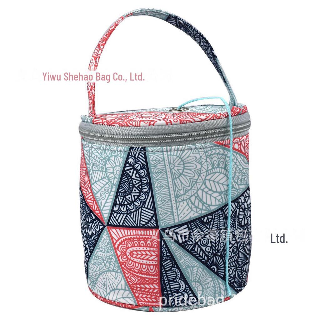 2025 Green Peony Portable DIY Wool Storage Bag - Polyester Hand-Held Bucket Bag