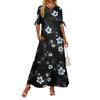 Ladies Casual Fashion Temperament Elegant Waist Patchwork Print Long Dress