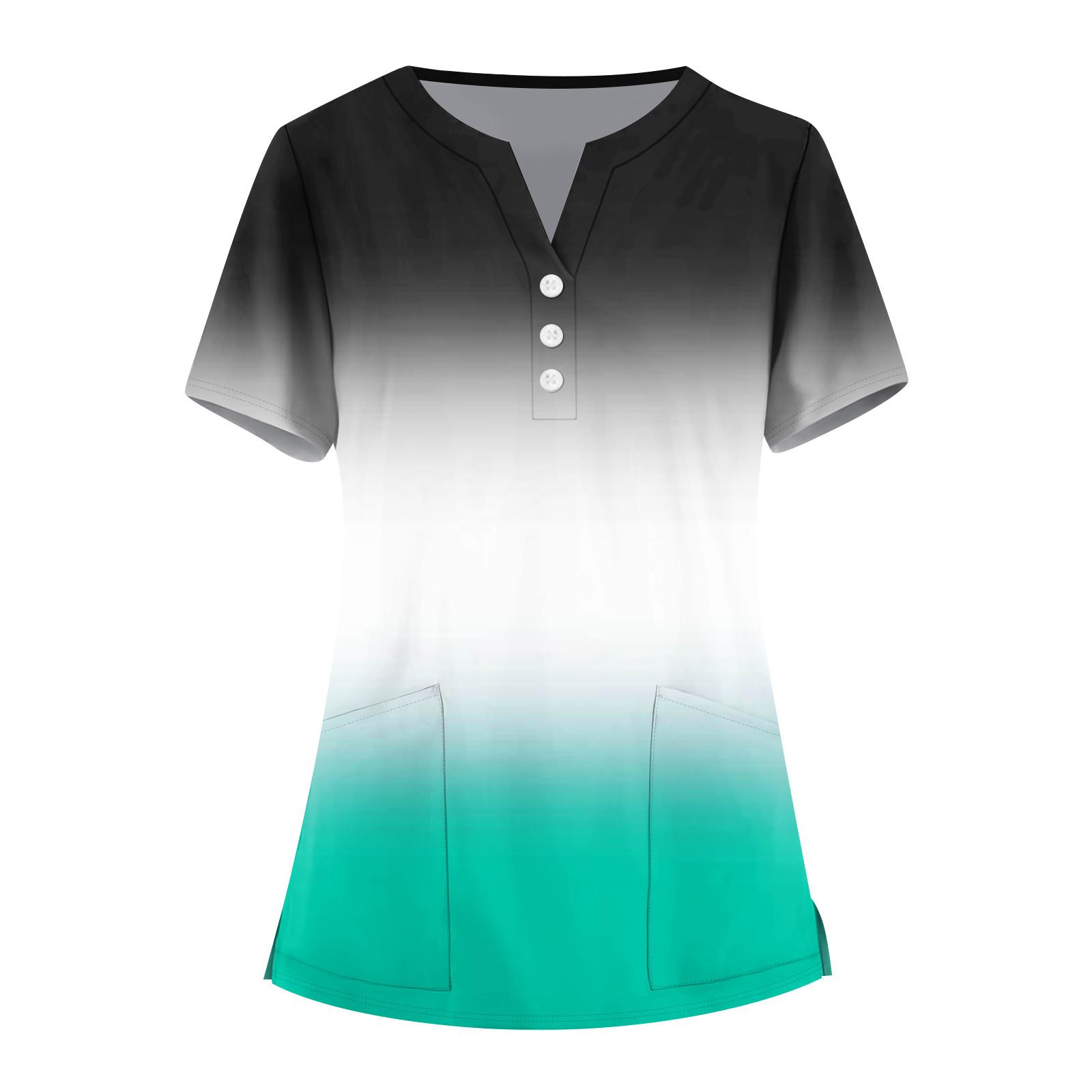 

Женская мода, рабочая одежда с v-образным вырезом, короткими рукавами и карманами, топы с принтом, летние топы для женщин XL