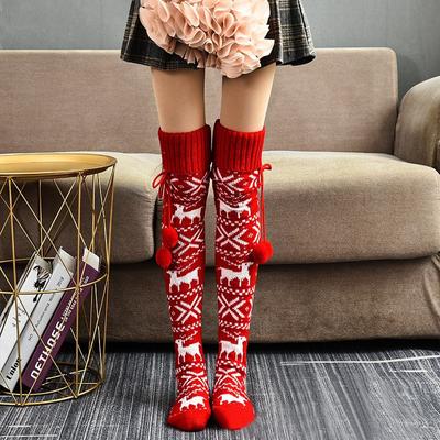 Women Knitted High Over The Knee Socks Warm Christmas Elk Long Knitted Stockings