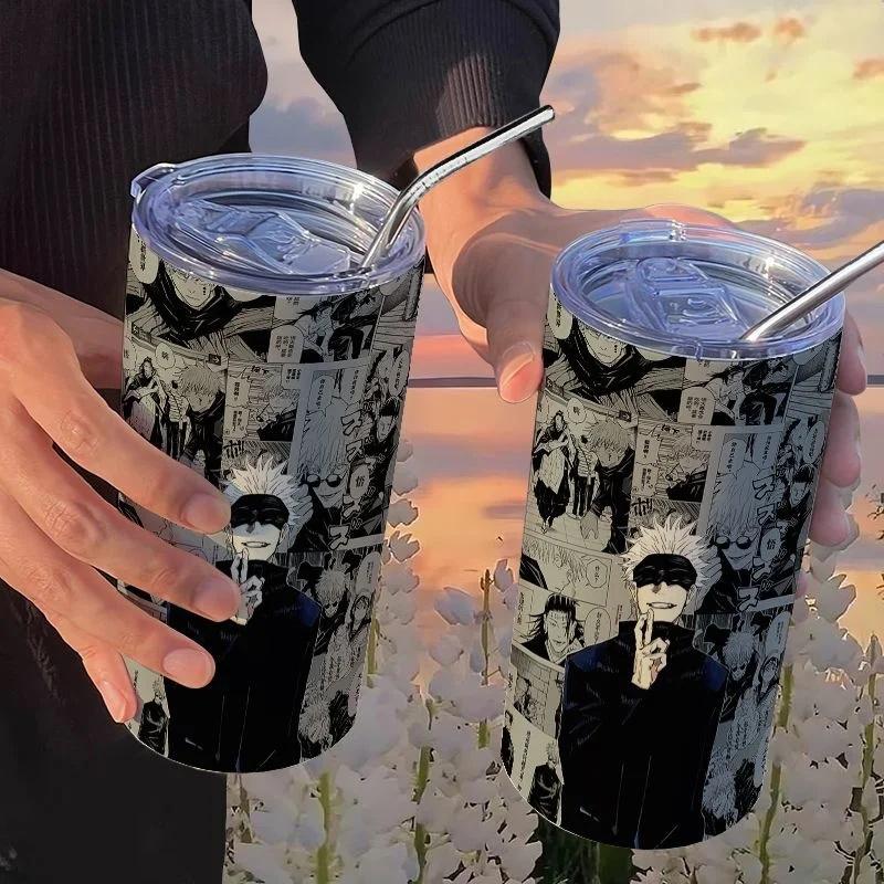 Jujutsu Kaisen Yuji Hrneček 500 ml Satoru Gojo Nerezová Ocel Cestovní Termohrnek Izolované Brčko Hrneček na Kávu Dárek Pro Děti