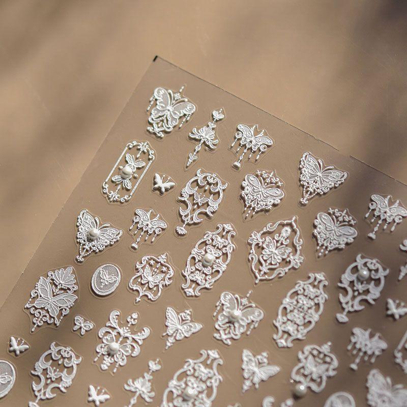 

Яркий Хрустальный Барочный Стикер для Ногтей Бабочка Новинка 5D Тисненый Стерео Ретро Белый Узор Украшения для Ногтей Baroque Butterfly 4558