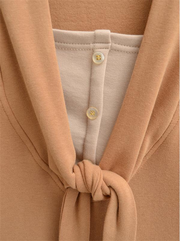 Women's Faux Cashmere Trendy Layered Long-Sleeve Tie-Up Top for Spring/Autumn