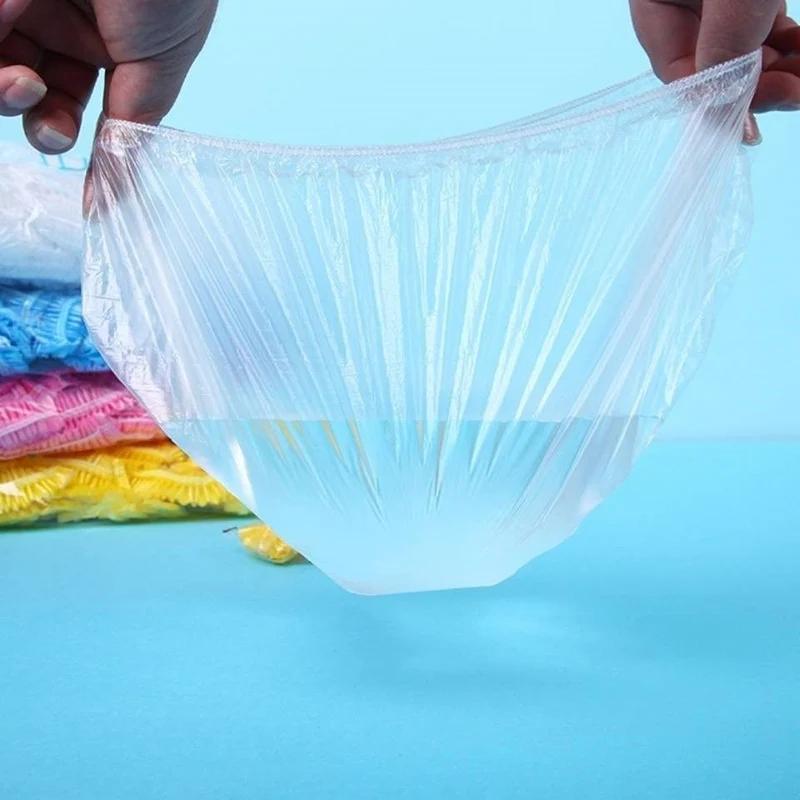 Women's Disposable Shower Cap, Plastic Waterproof Head Cover, Pink Spa Salon, Hotel Hair Dye, Elastic Hair Cap, 100 Pieces/set