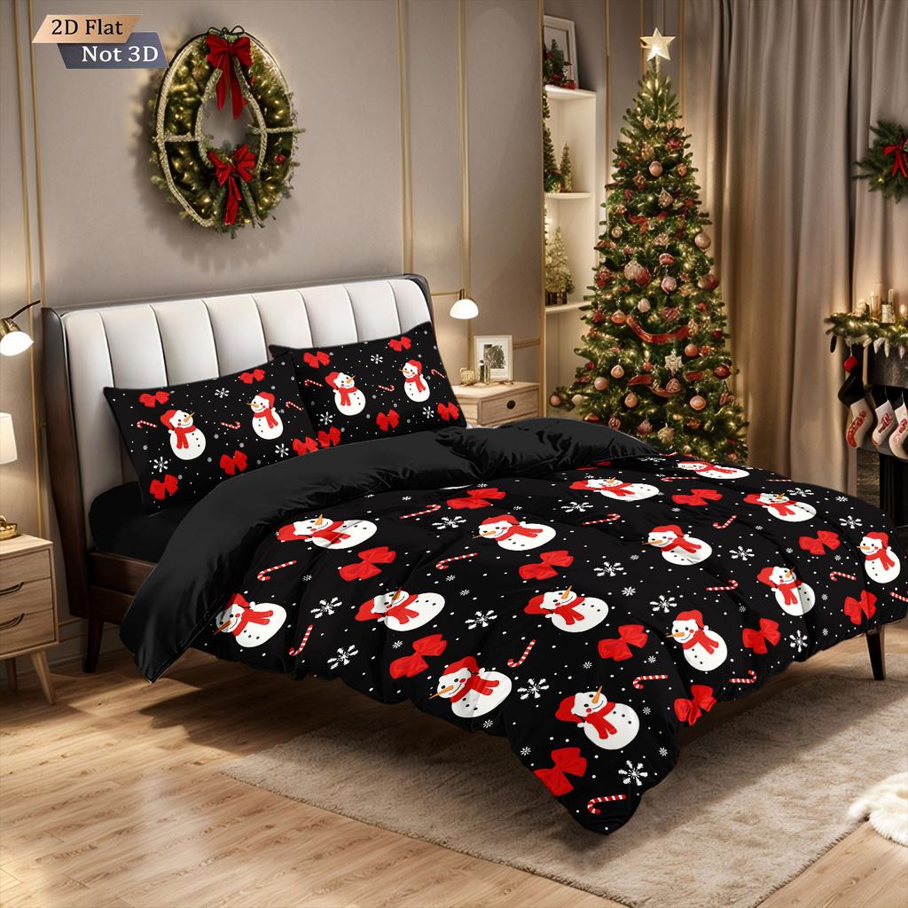 3Pcs Cartoon Christmas Snowman Print Coreless Bedding Multi Size Bedroom Dormitory Duvet Covers Soft Machine Washable Decoration