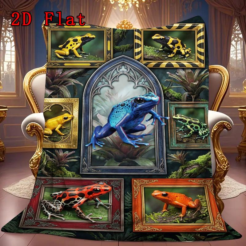 Frog Collection 2D Flat Pattern Flannel Blanket, High Quality All Seasons, Home Decor, Warmth and Comfort, Perfect for Christmas Gifts.
