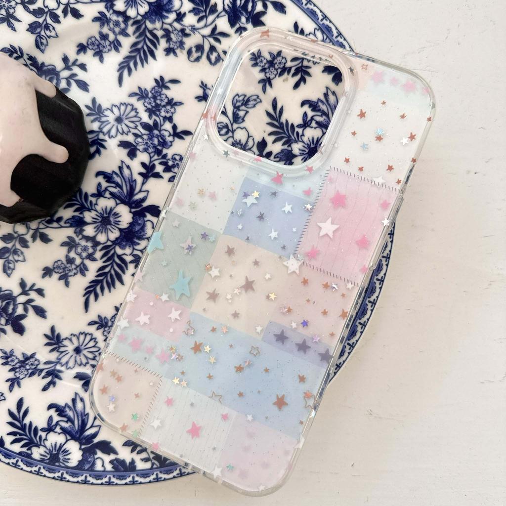 Ins glitter shiny stars imd shell bracelet back cover for iphone 15 13 pro max 14 16 promax cartoon phone case conque