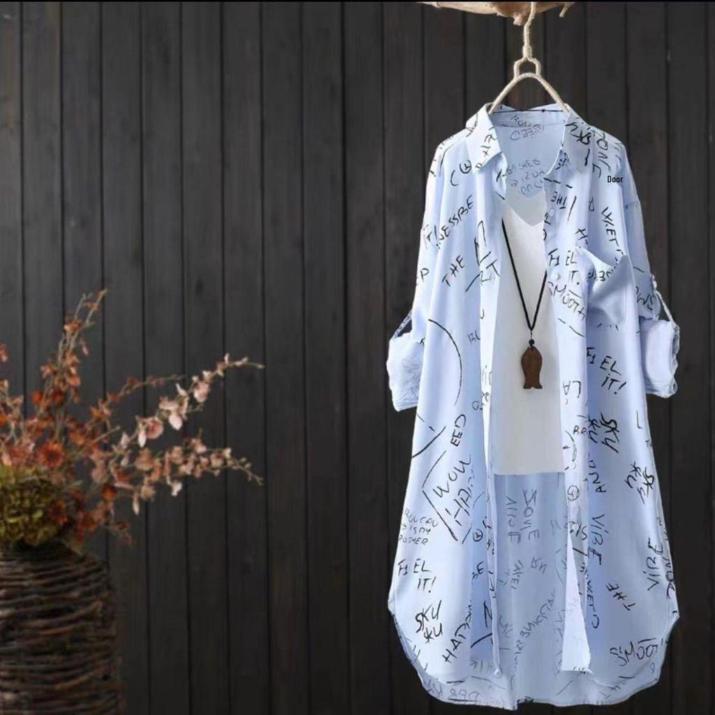 Women's Cross Print Long-Sleeve Cardigan Shirt - Summer Casual Loose Sun Protection Jacket