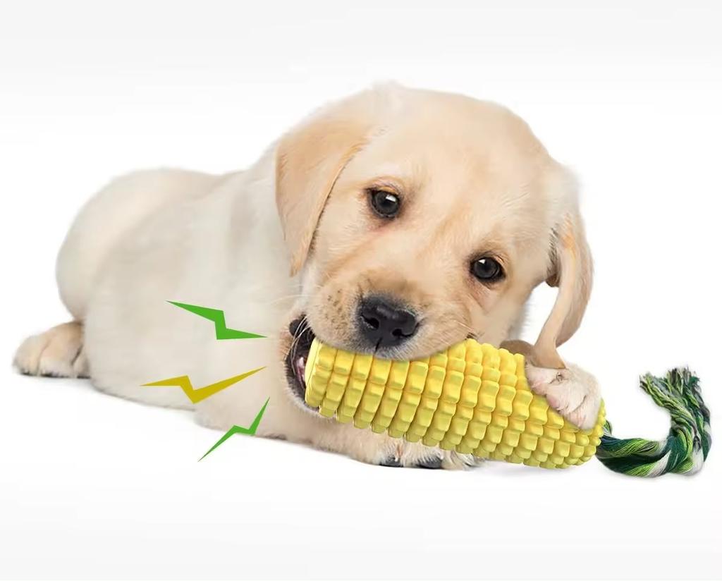 Hot Sale Durable Corn Shaped TPR Dog Toothbrush Teeth Cleaning Toys Pet Chew Squeaky Toy