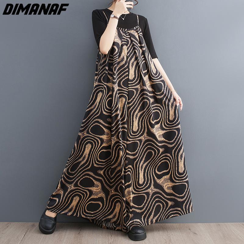 

DIMANAF Брюки больших размеров Женщины 2023 Новое лето Винтажный Стиль Эластичная Талия Широкие Брюки Печать Свободный Базовый