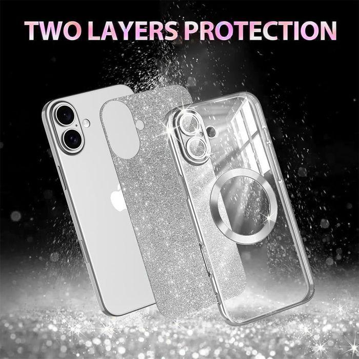 Coque de Protection - BOOLING - pour iPhone 17 - Silicone Paillette avec Cercle Magnétique - Argenté