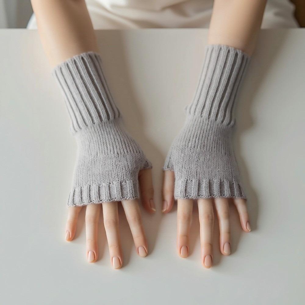 Solid Color Half Finger Mitten Soft Fingerless Gloves New Knitted Gloves  for Work Study