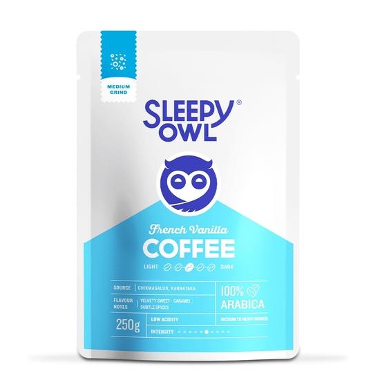 

Sleepy Owl French Vanilla Ground Coffee for Pour Over | 100% Arabica | Medium Roast | Medium Grind Coffee for Aeropress, 250g