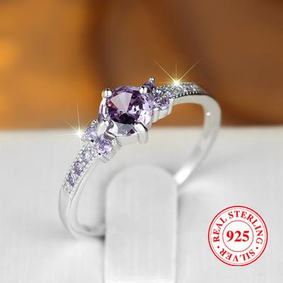Sevimli Mor Kübik Zirkonya Yüzük Düğün Aksesuarları 925 Ayar Gümüş Söz Yüzüğü Kadınlar Yıldönümü Hediyesi Charm Mücevher