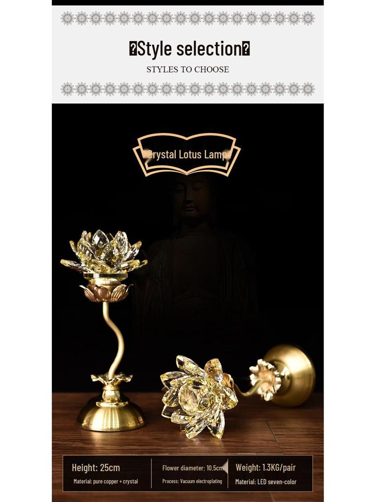 Seven-Color LED Crystal Lotus Lamp for Buddha and Guanyin Offerings