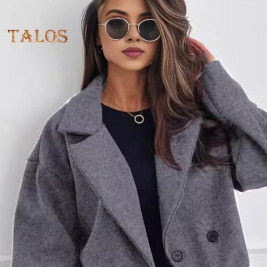 Women Fall Winter Coat Short Type Turn-down Collar Solid Color Loose Button Closure Cardigan OL Commuting Jacket Lady Daily Outwear