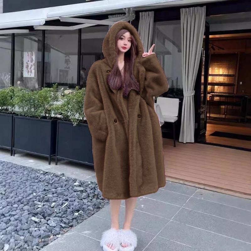 Winter new hooded loose long fur coat environmentally friendly fur integrated imitation mink fleece fur coat