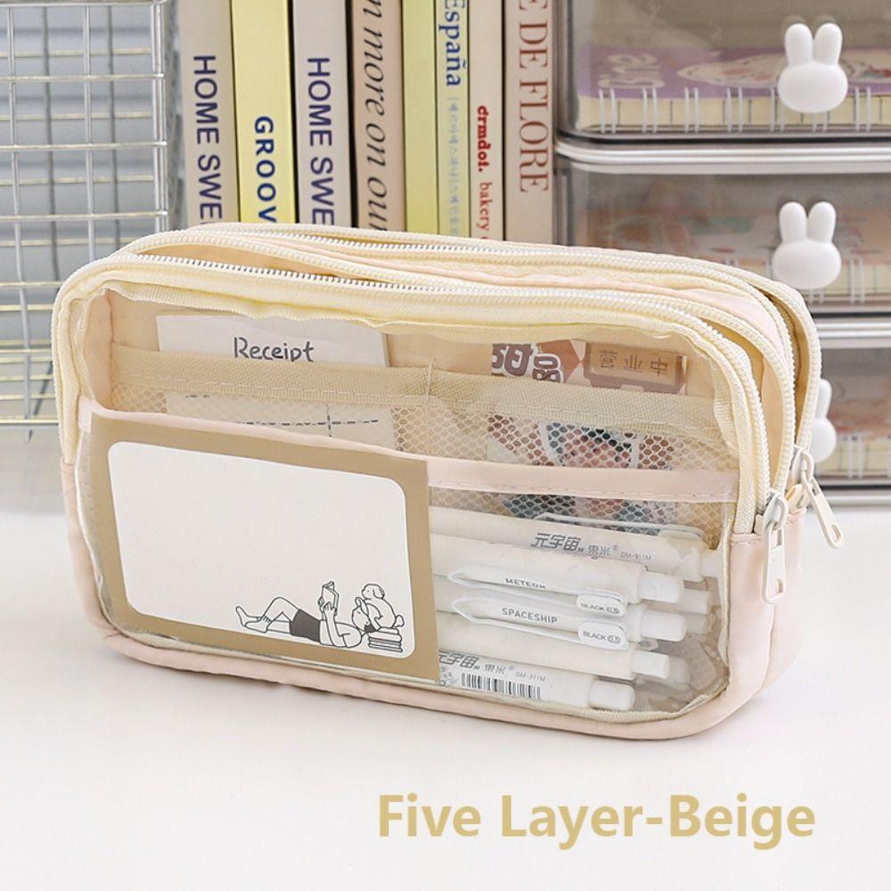 PU Leather+PVC Pencil Case Large Capacity Stationery Bag Stationery Organizer  School Office