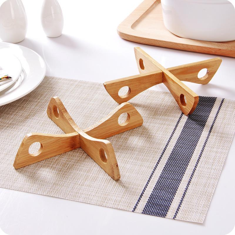 

Anti-Heat Steam Table Mat Cross Tray Holder Wooden Removable Table Mat Household Kitchen Anti-Slip Wooden Mat Gadget 20x4cm