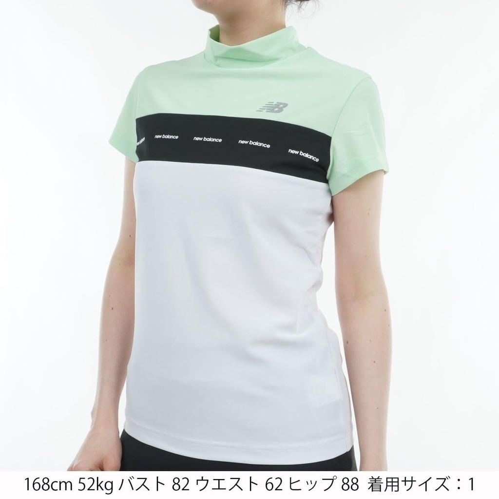 Golf Kortarmet Mock Neck Skjorte til Svette Rask UV Grønn x Hvit 0 [New Balance] Dame (Kjølig berøring, Absorberende, Tørkende, Stretch, Beskyttelse) /