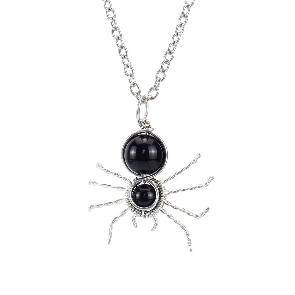 

Hand-Wound Silk Multi-Color Crystal Rough Stone Spider Pendant Necklace, Necklace N693