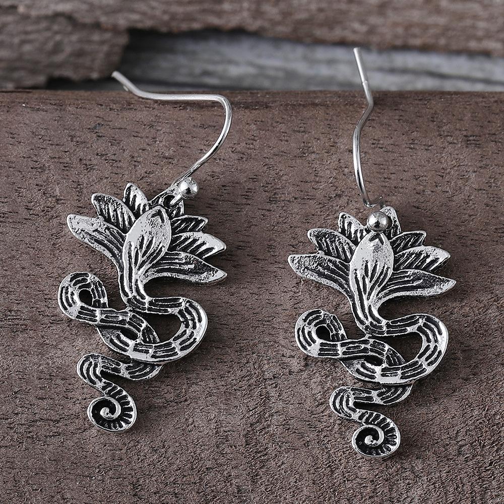 Bohemian Style Retro Lotus Snake-shaped Temperament Entwined Earrings