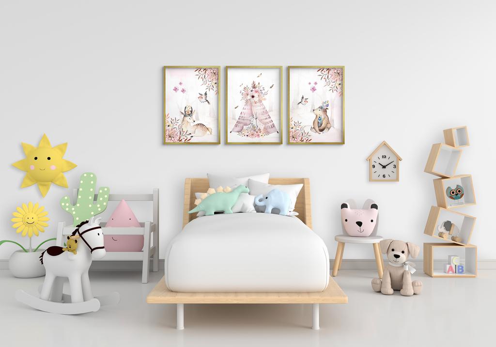 Plakaty dziecięce Zestaw Las Boho Pastelowy róż Obrazy dla dzieci 50x70