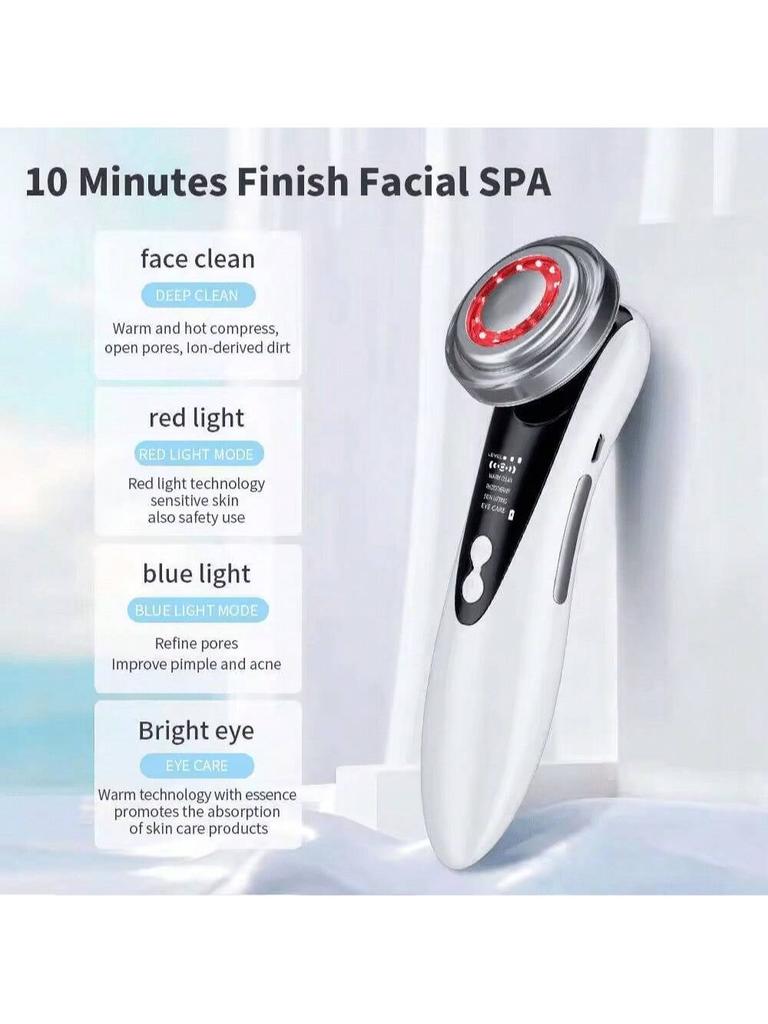 5-In-1 Facial Massager: LED Light Therapy, Eye Care, Skin Smoothing, USB Rechargeable