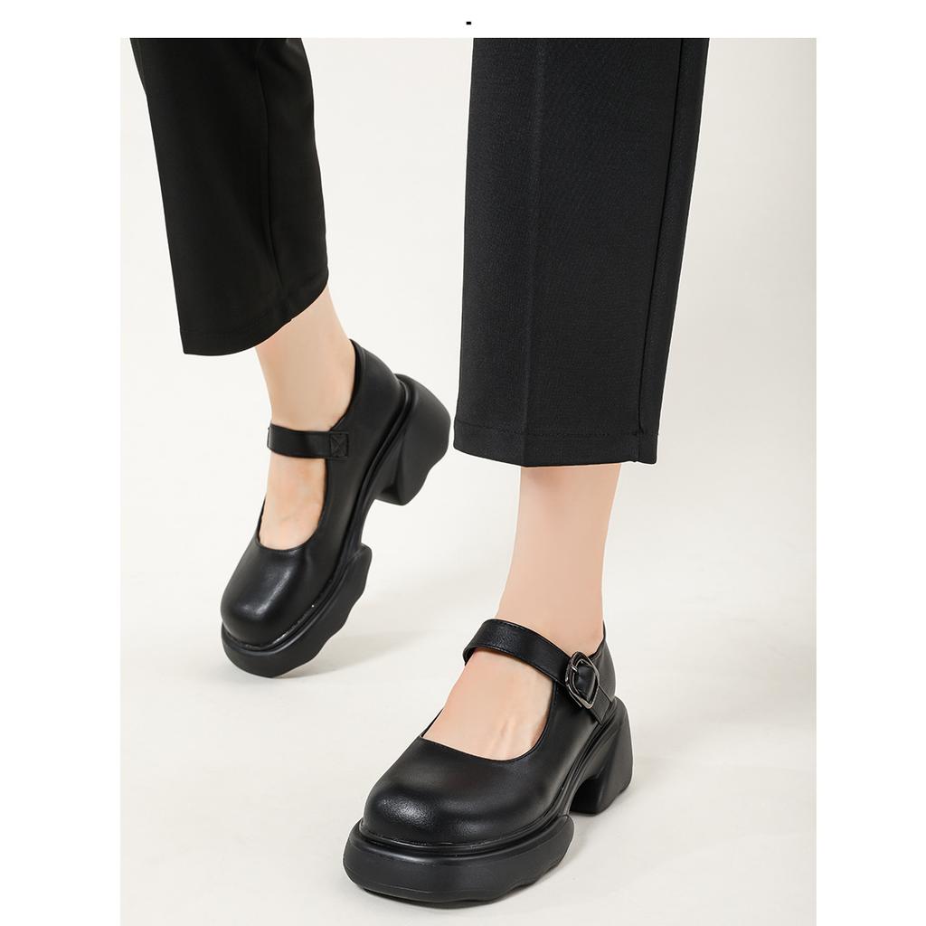 Platform Jk Small Leather Shoes Women's Spring New Japanese College Style One-word Buckle High-heeled Mary Jane Single Shoes