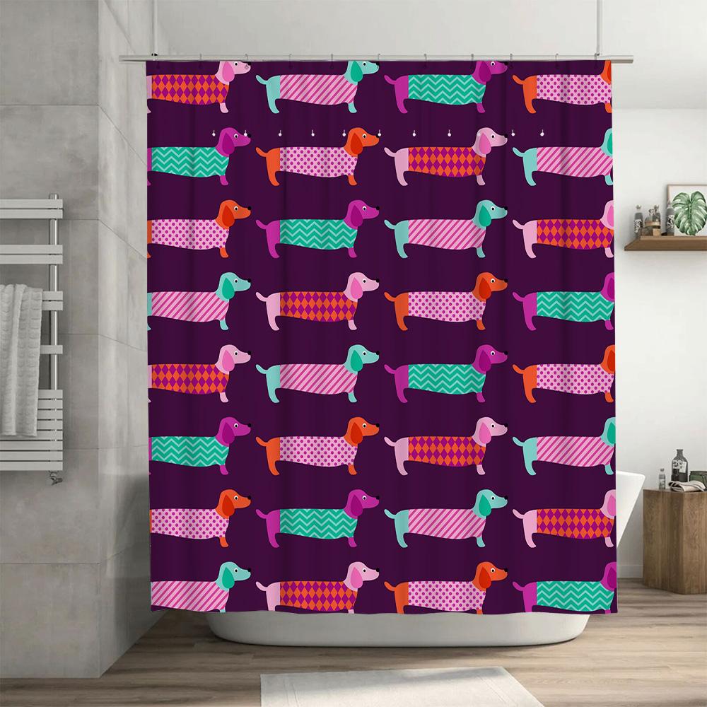 Vibrant Dachshund Print Shower Curtain Purple Dogs Pattern for Bathroom Decor – Waterproof Fabric Home Decoration Accessories 72