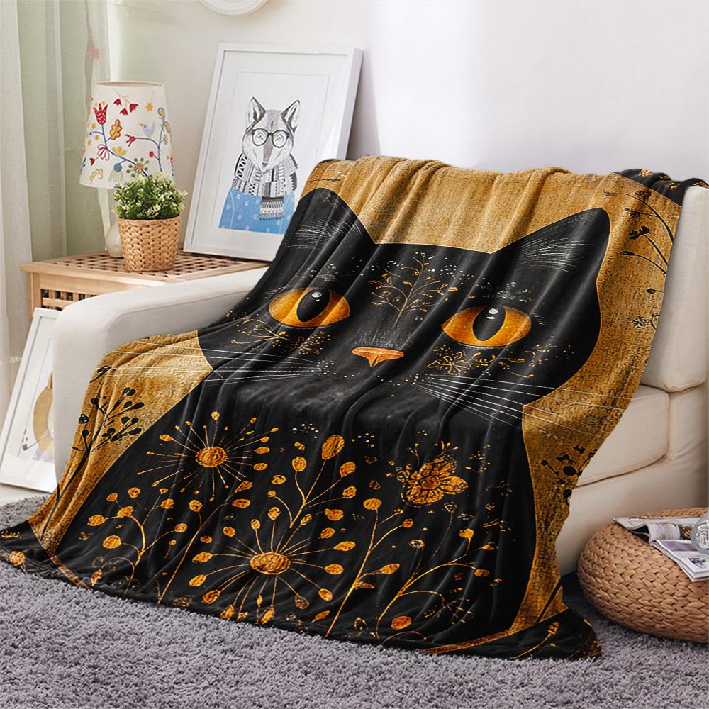 Tabby Cat Print Flannel Blanket, High quality Comfortable for All Seasons, Home Decor, Warmth and Comfort, Perfect for Christmas Gifts