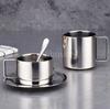 Edelstahl 180ml/200ml Kleine Tasse mit Henkel Doppellagig Hitzebeständig Wasser Kaffee Tee Tasse Set Mit Teller und Löffel Tasse