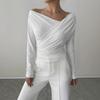Spring Solid Off The Shoulder Off Shoulder Slim Long Sleeve Versatile Commute Top Fashion Daily Basic Office Lady Casual Slim Fit Ladies Elegant Top
