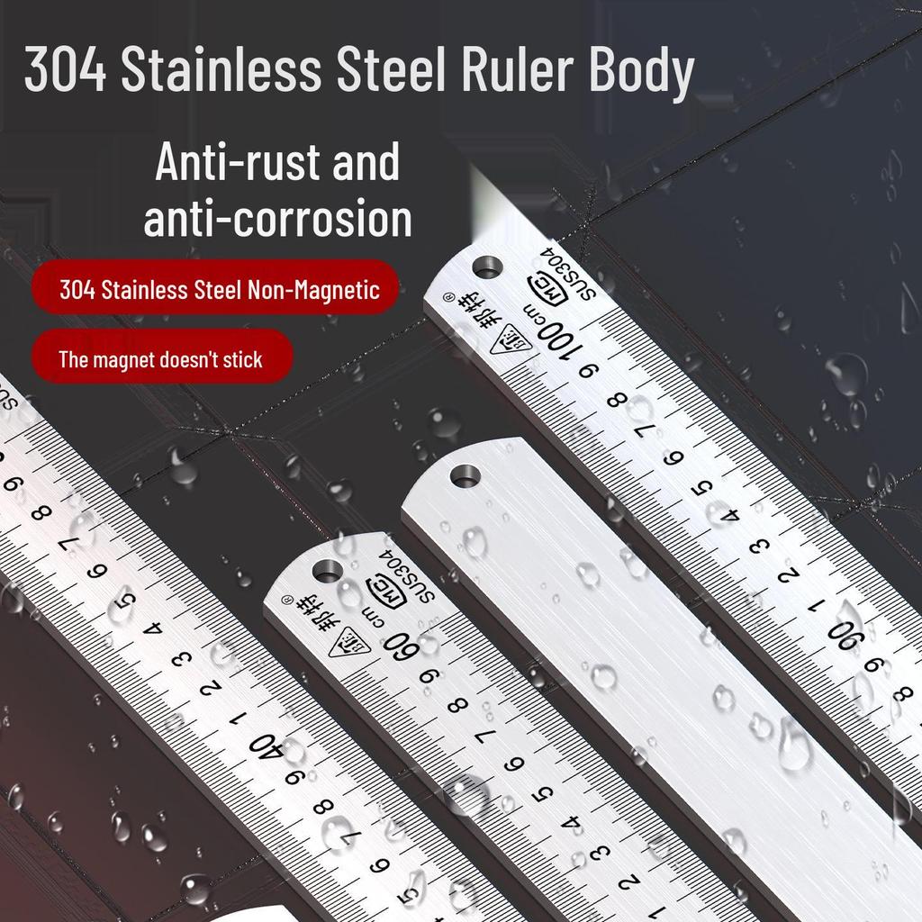 304 Stainless Steel Metric Straight Ruler, Thick Single-Sided Scale, Student Ruler