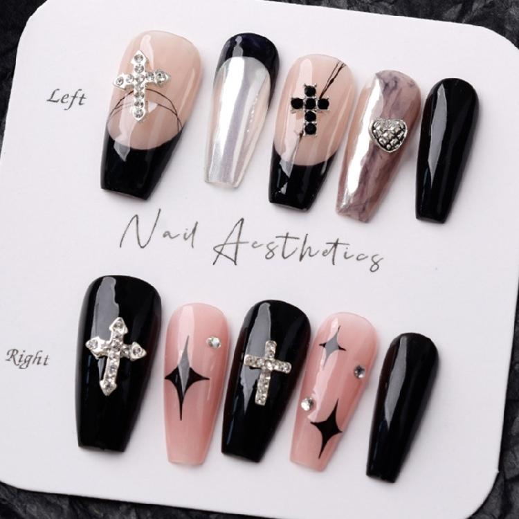 10Pcs Retro Cross Nail Charm Alloy Rhinestones Cross Charms Punk Gothic Nail Art