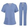 Soild Scrub Working Uniform Suit For Women's Cross V-Neck Short Sleeve Fun T-Shirts Workwear Tee With Pockets