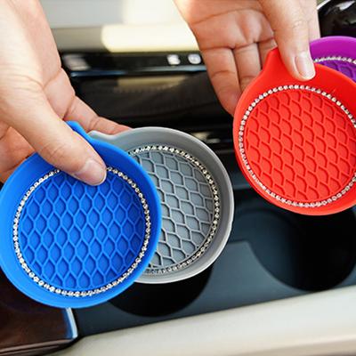 4pcs Diamond Car Cup Holder Insert Coaster Water Cup Drink Bottle Anti-slip Mat Washable Silicone Mat Car Accessories