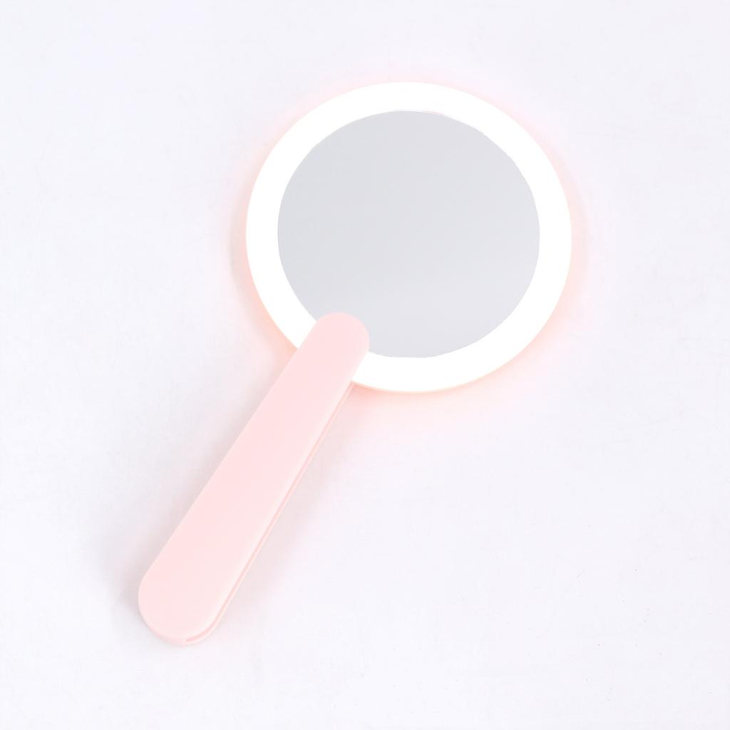 Handheld Round Mirror Rotatable Rechargeable Mirror Led Lights Travel Small Portable Folding Makeup Mirror USB with Light