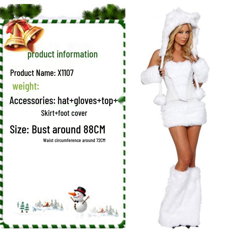 European & American Christmas Costumes: Adorable White Furry Snowman Outfits for Couples, Perfect for Holiday Parties