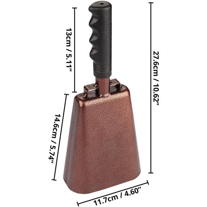 Cloche de table en acier 27,6 cm avec long manche en caoutchouc et gong cloche a vache pour evénements sportifs, supporters, mariage