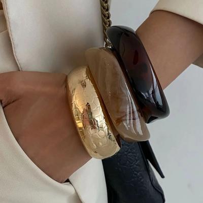 DIEZI Vintage Punková Pryskyřice Akryl Široké Náramky Módní Přehnaný Geometrický Zlatá Barva Náramek Pro Ženy Muže Šperky