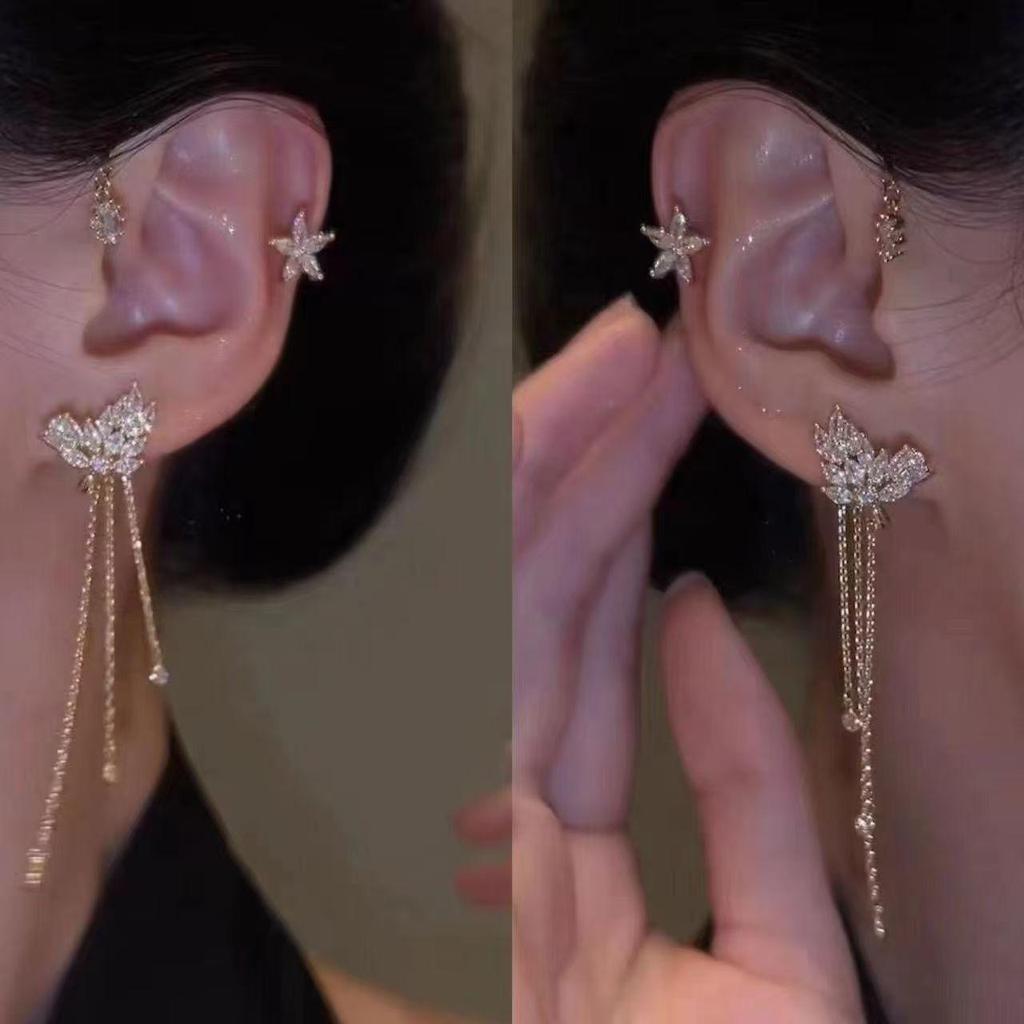 High-End Rhinestone Wheat Tassel Ear Cuff - No Piercing Needed