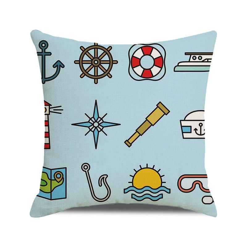 Watercolor Maritime-themed Logo Digital Printing Short Plush Pillow Covers for Car Sofa Office Cushion Cover Home Goods