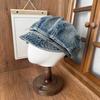 Retro and Old Washed Denim Octagonal Hat Women's Early Autumn Versatile Face Small Beret Big Head Circumference Newsboy Painter Hat