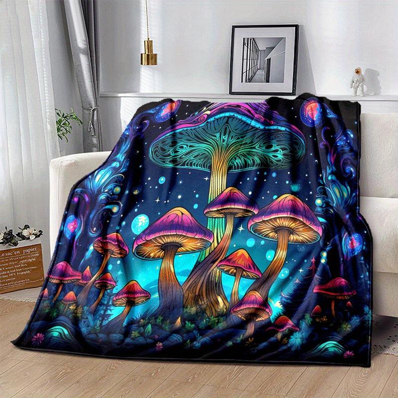 1pc Mushroom Printing Lightweight Flannel Blanket, Comfortable and Warm Blanket, for Camping Sofa Bed and Couch Office, Gift