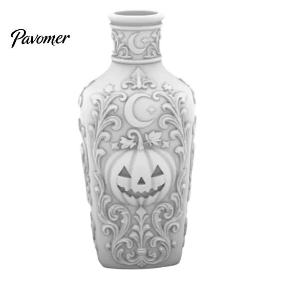 Vintage Style Home Accessories Halloween Gothic Pumpkin Vase, 3D Printed Moon Star Embossed Potion Bottle Reliefs Tabletop Ornament, Dry Flower