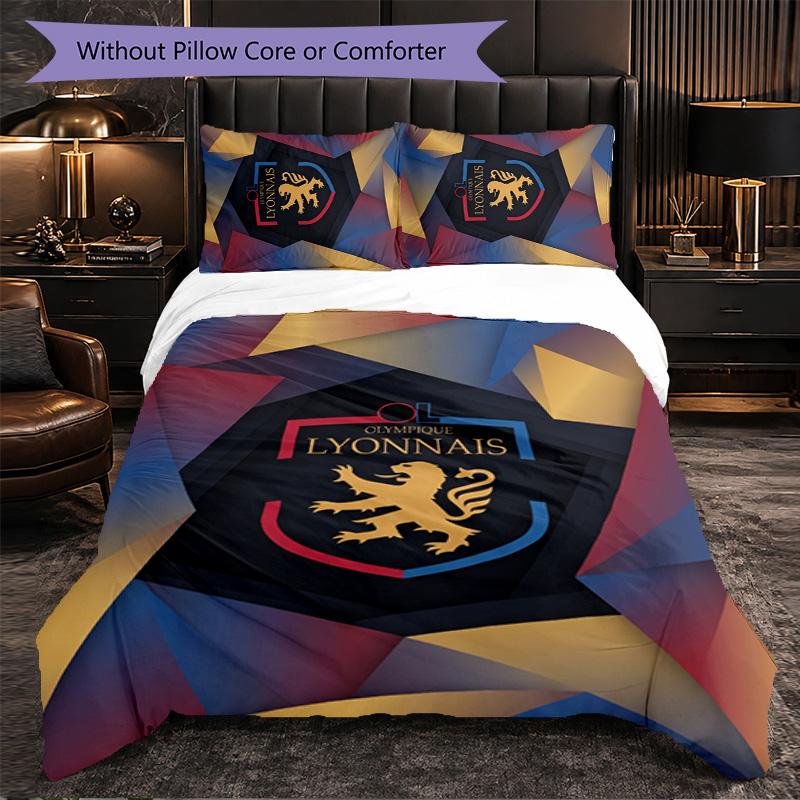 Lyon FC Themed Bedding 3Pcs Duvet Cover Set Decorative Bed Linen For Teen Room Home Decoration