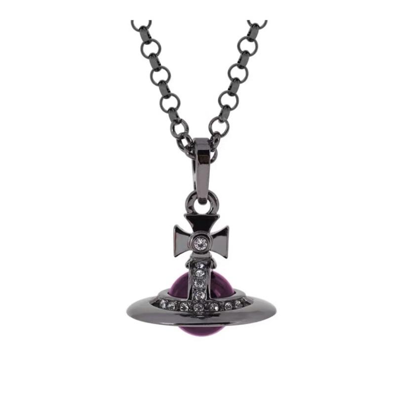 VIVIENNE WESTWOOD New Tiny Orb Medium Transparent Saturn Purple Orb Pendant Rhinestone Necklace Women's Purple 6302022402P322CN