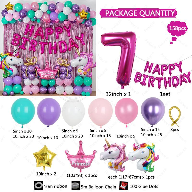 New Unicorn Themed Balloon Party Set Birthday Party Baby Shower Arrangement Aluminum Film Column Digital Latex Balloon Arrangeme